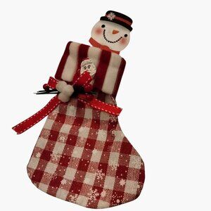 Red White Christmas Stocking Gift Card Holder Ornament  Vintage Santa Lapel Pin